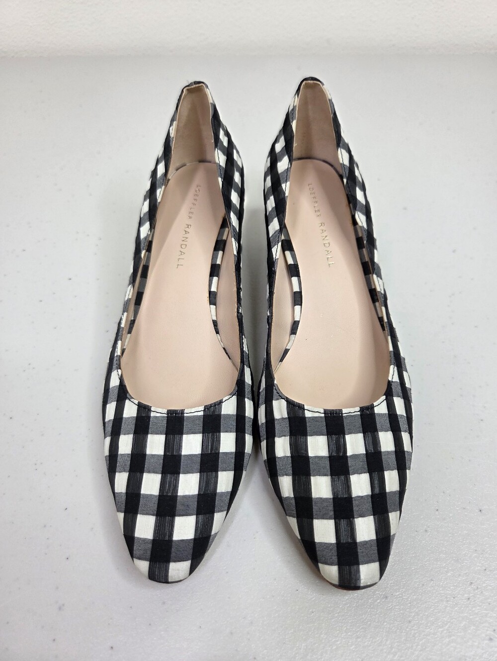 Loeffler Randall Ina Black & White Gingham Checkered Block Heel Almond Toe Pumps - Picture 2 of 16